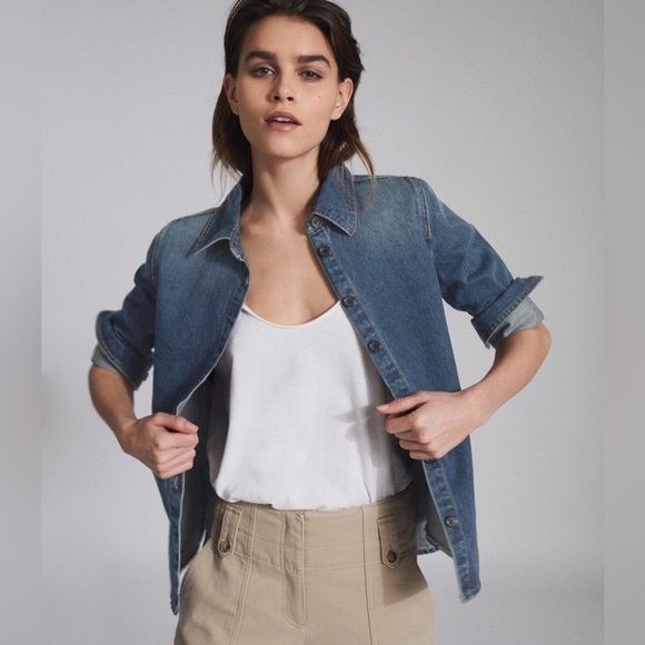 NWT Reiss Amanda Blue Denim Button Down Shirt - Picture 2 of 5
